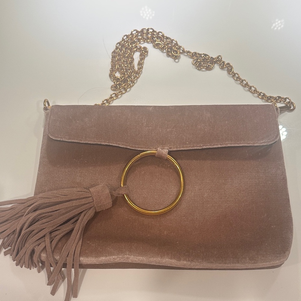 Elegant Brown Suede Women's Bag with Gold Chain